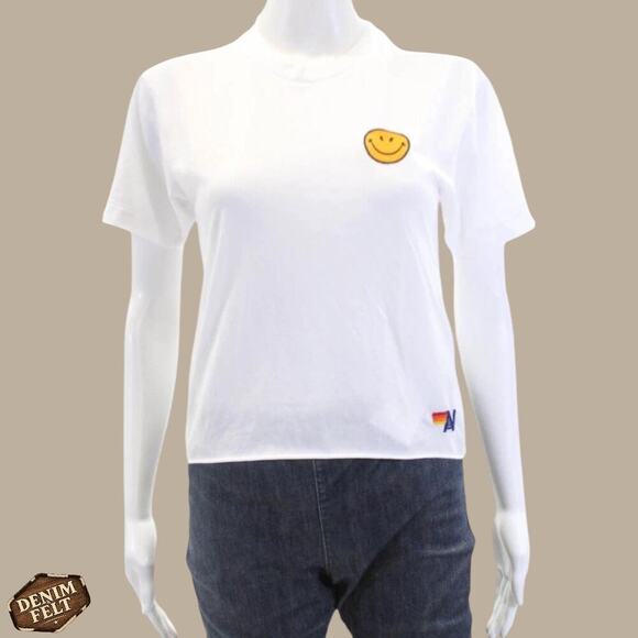 Aviator Nation Smiley Face Logo Graphic Tee White Womens/Teen T-Shirt Size S - Picture 4 of 10